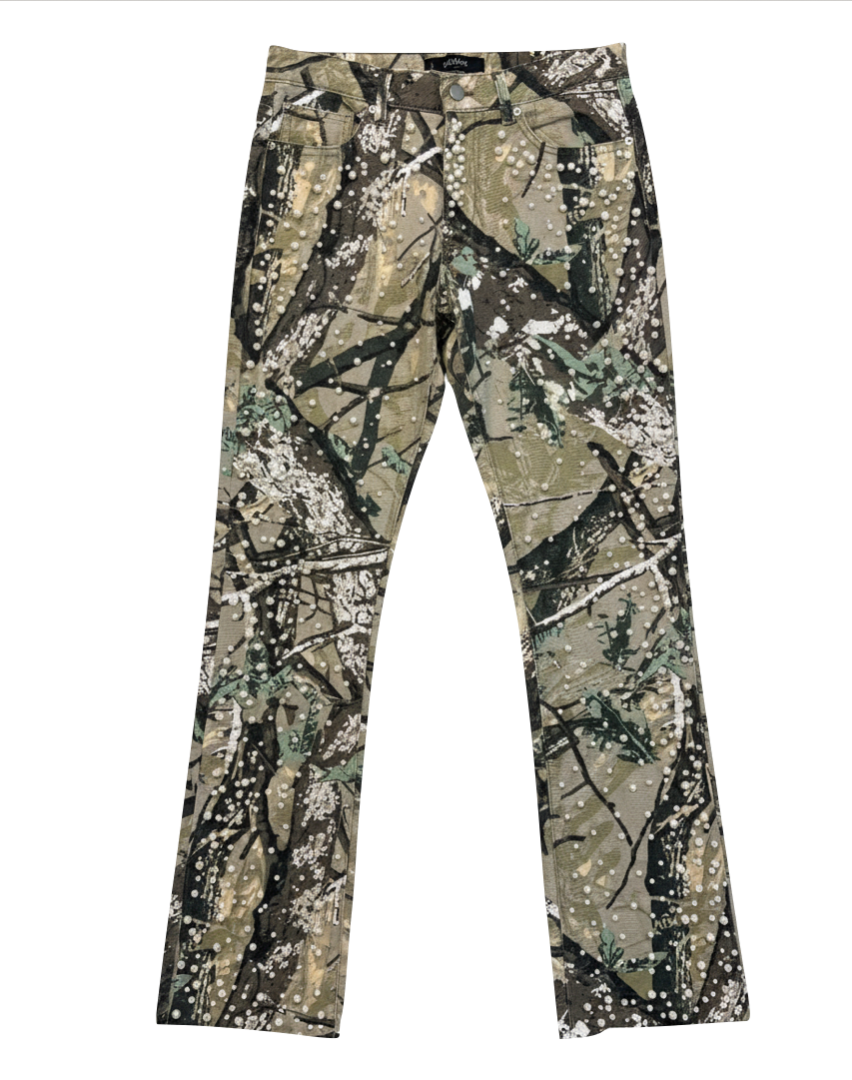 Camo Print Pearl Denim Jeans Black (Pre-order)