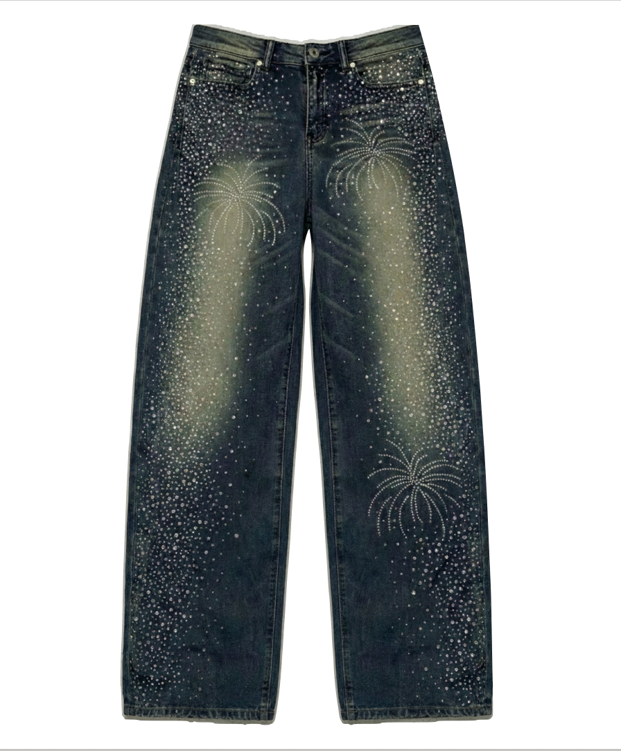 Firework Rhinestone Denim Jeans( Pre-order)