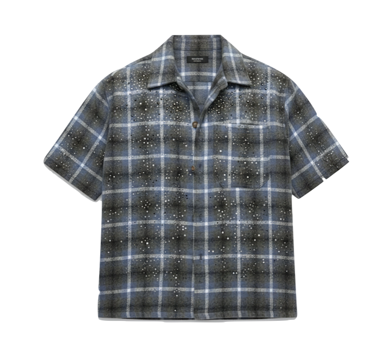 Speckled Plaid Short-Sleeve Shirt Blue(Pre-order)