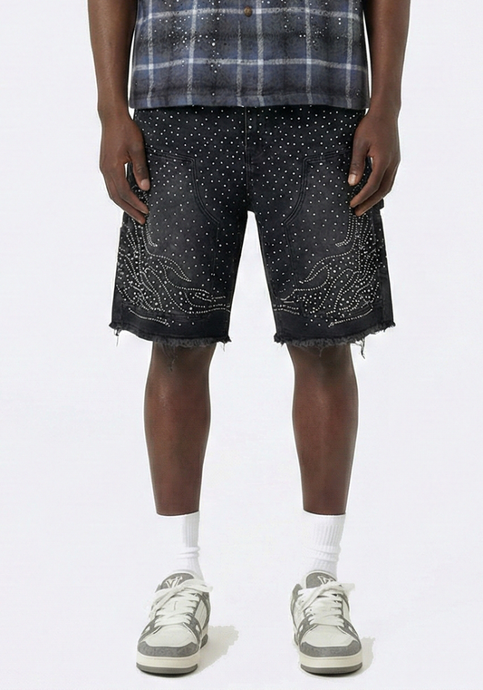Allover Rhinestone Denim Shorts Black (Pre-order)