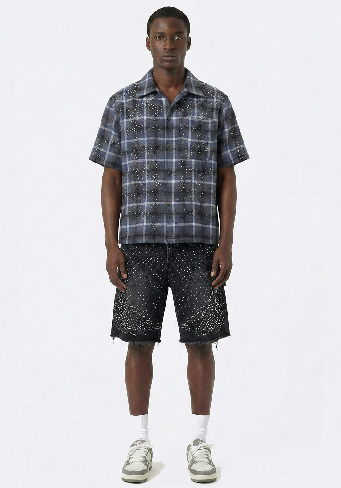 Allover Rhinestone Denim Shorts Black (Pre-order)