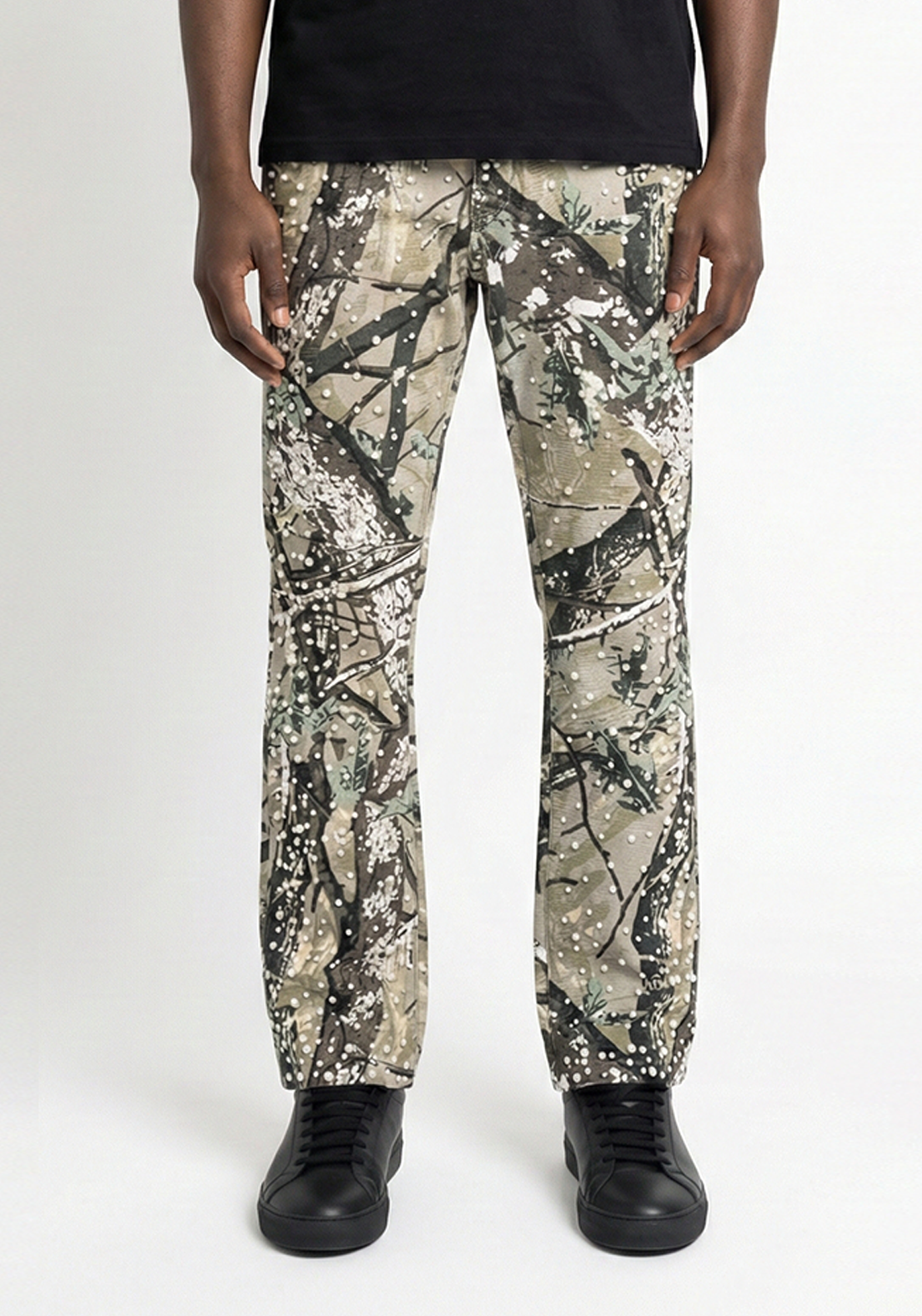Camo Print Pearl Denim Jeans Black (Pre-order)
