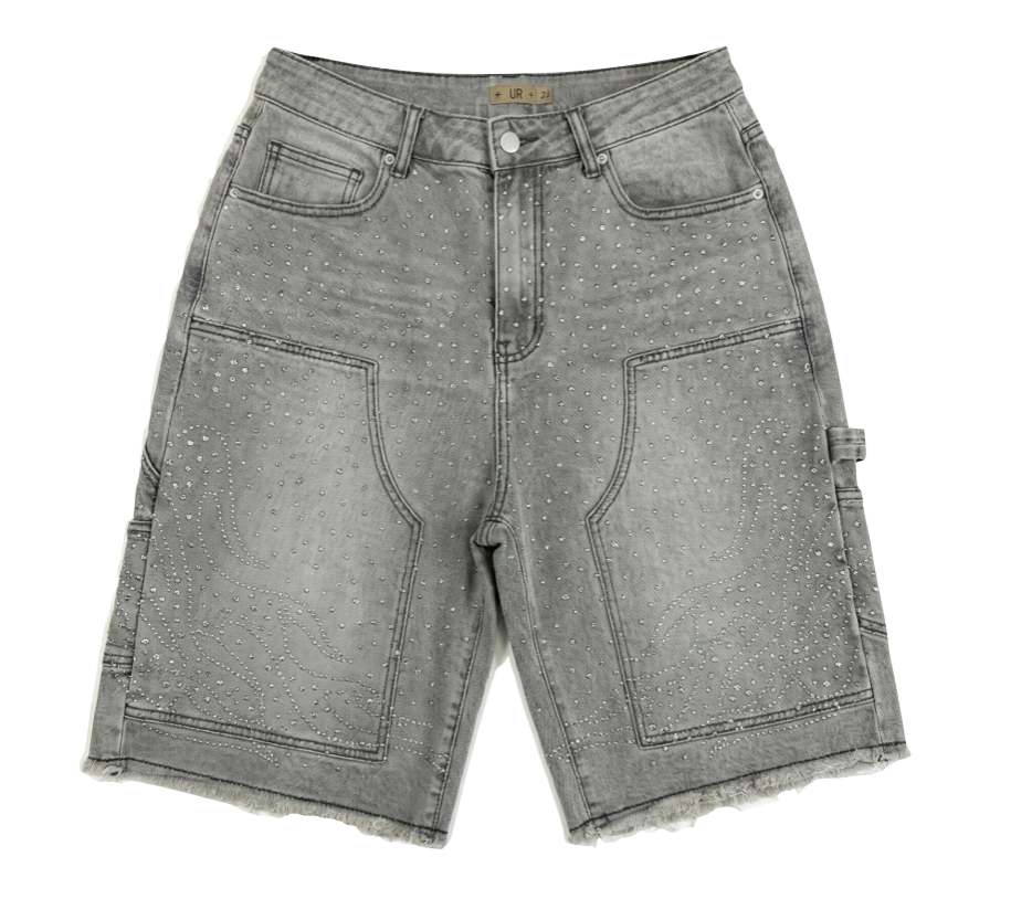 Allover Rhinestone Denim Shorts Black (Pre-order)
