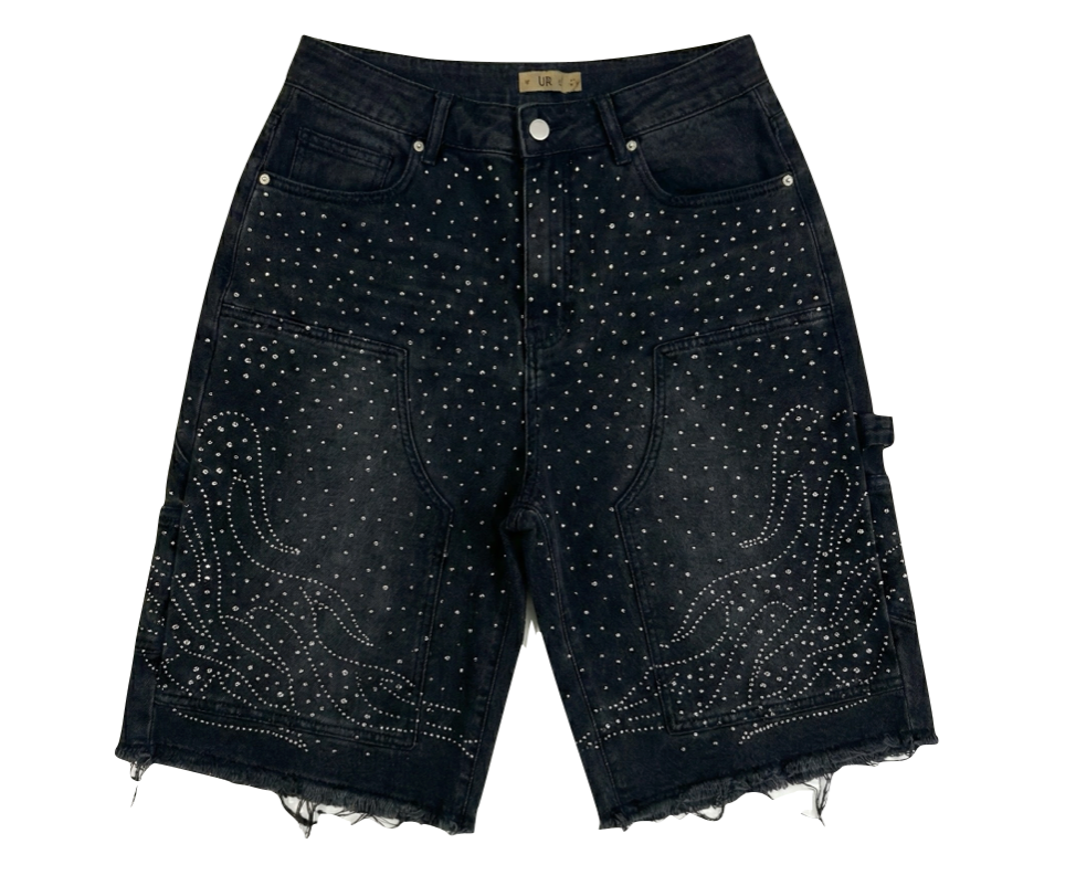 Allover Rhinestone Denim Shorts Black (Pre-order)