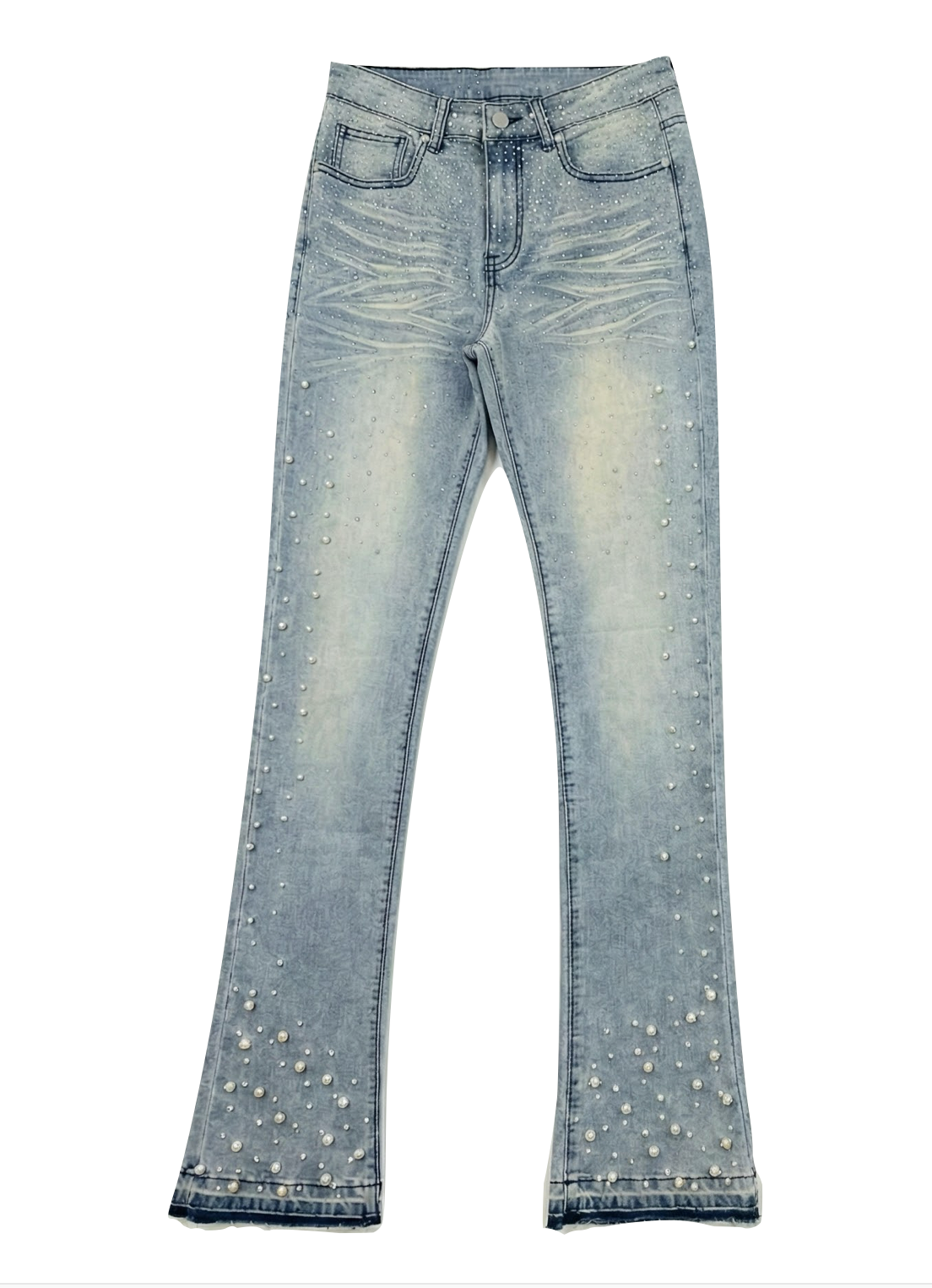 Rhinestone Slim-Fit Denim Jeans (Pre-order)