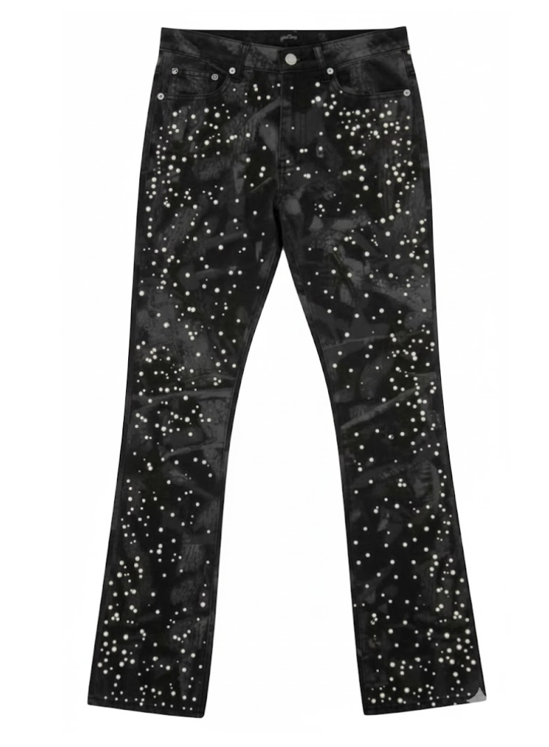 Camo Print Pearl Denim Jeans Black (Pre-order)