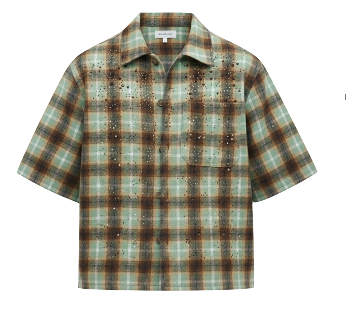 Speckled Plaid Short-Sleeve Shirt Blue(Pre-order)