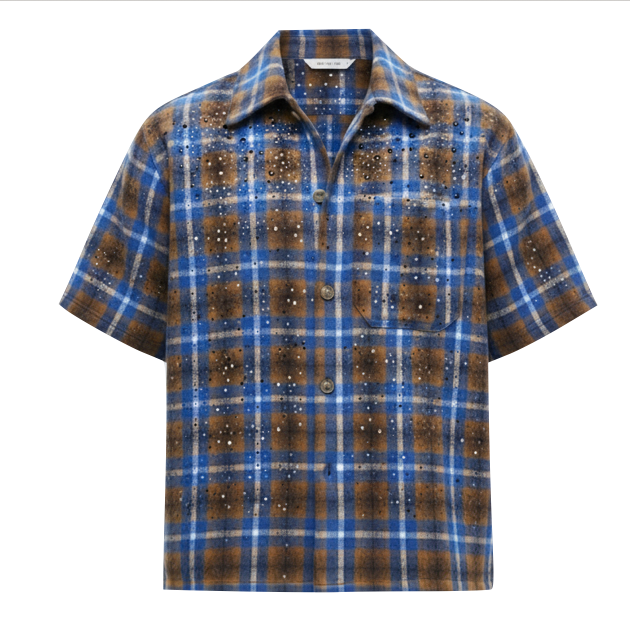 Speckled Plaid Short-Sleeve Shirt Blue(Pre-order)
