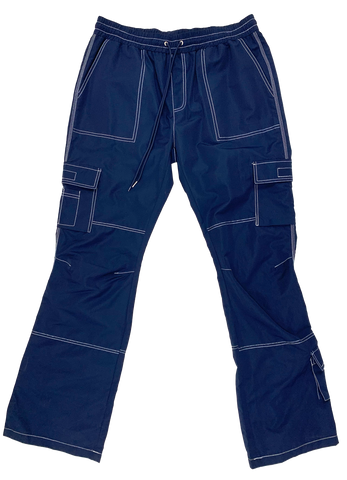 Stitched Nylon Cargo Flared Pants