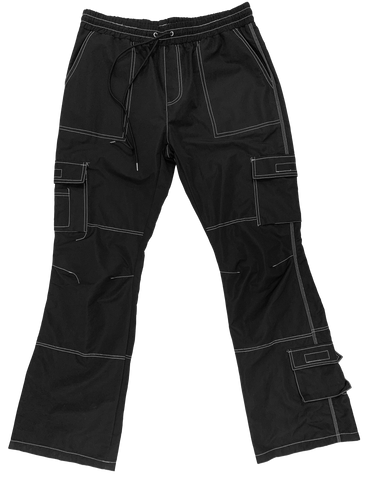 Stitched Nylon Cargo Flared Pants