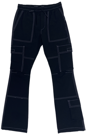 Black Flared Outline Cargo Pants