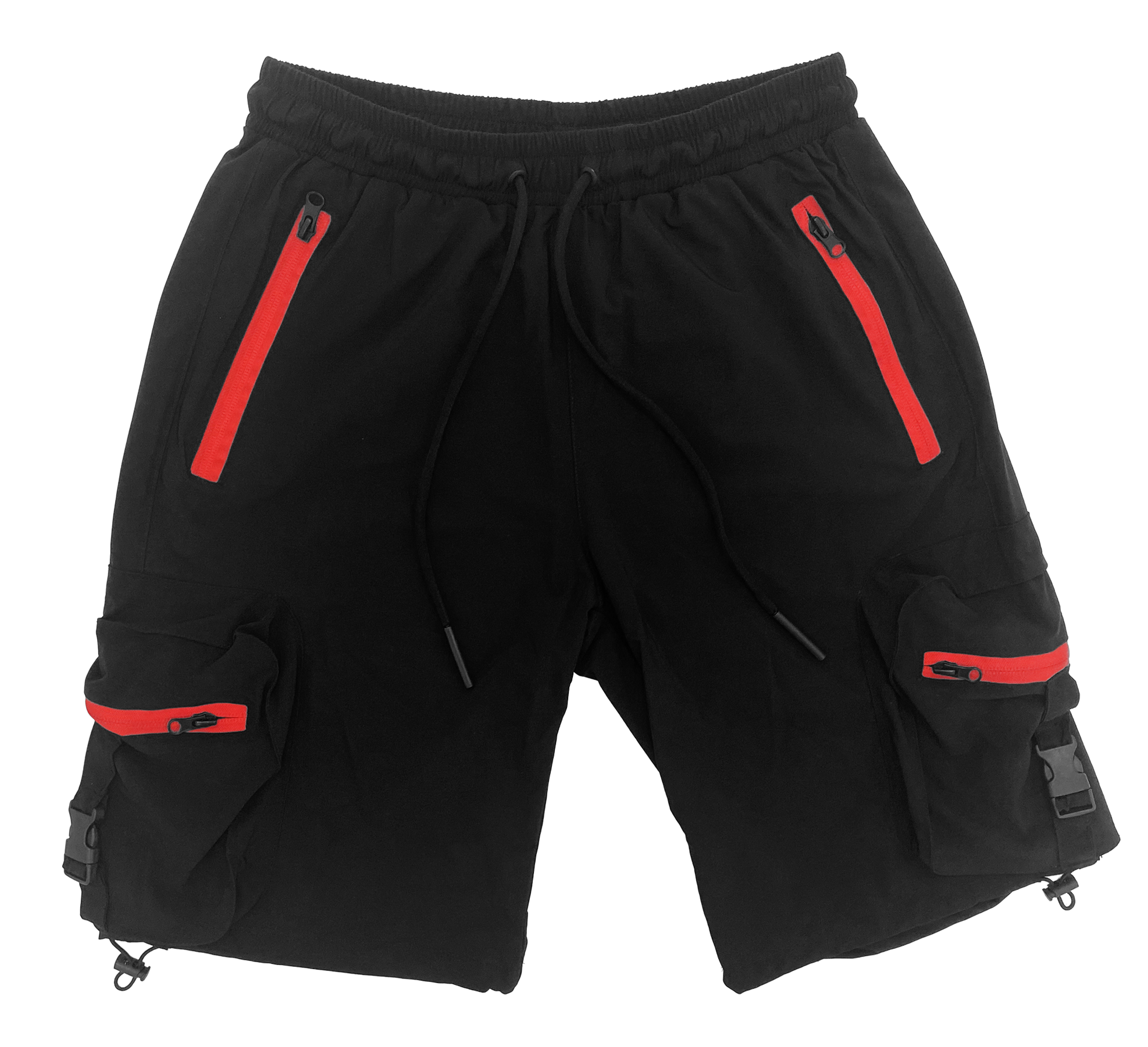 Black Red-Zipper Cargo Shorts