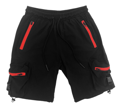 Black Red-Zipper Cargo Shorts