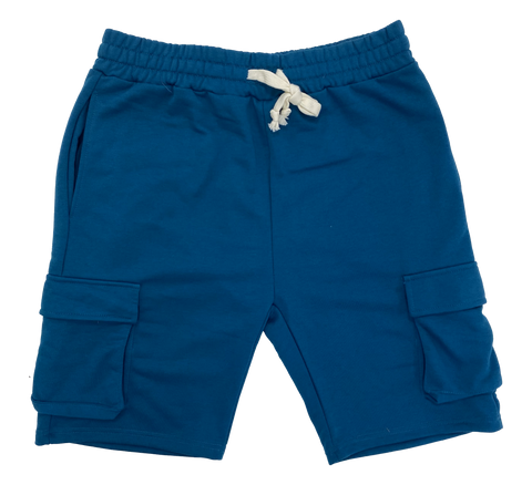 Blue Sweatpant Cargo Shorts