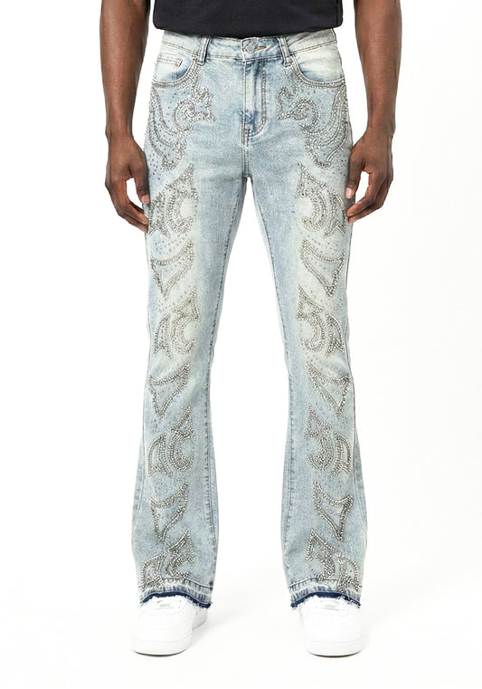 Flame Studded Denim Jeans Blue (Pre-order)