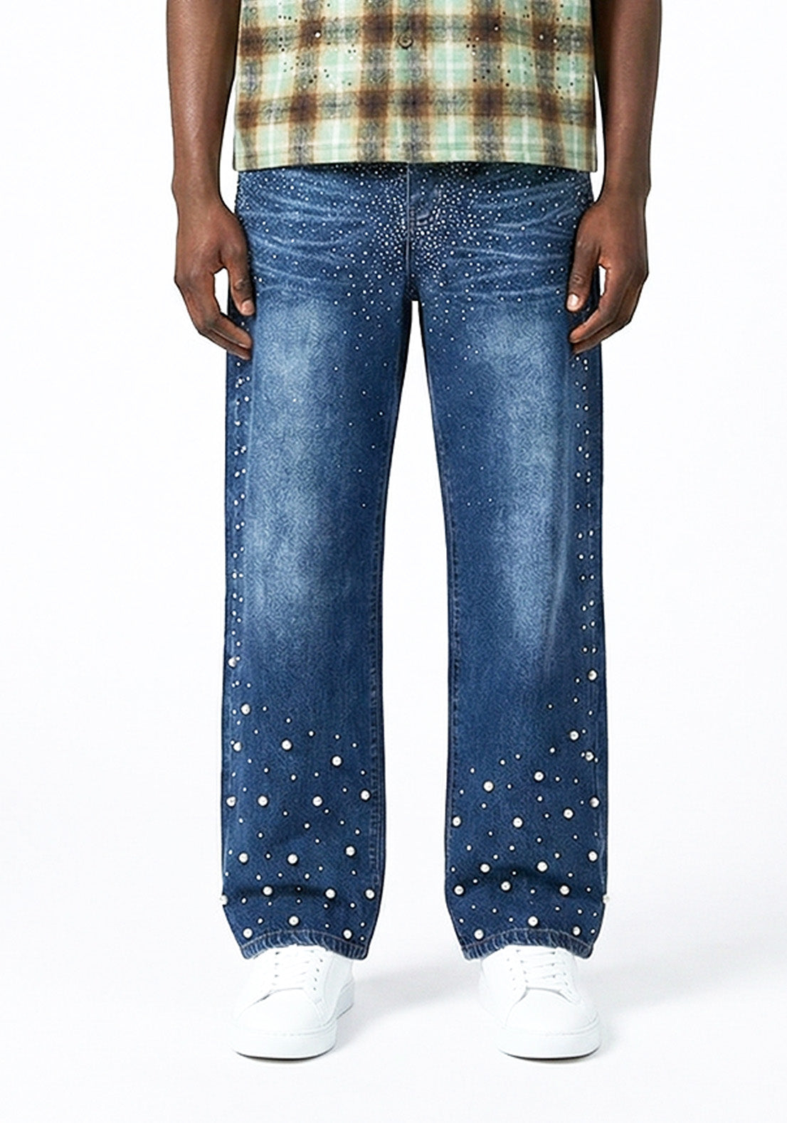 Allover Rhinestone Straight-Leg Denim Jeans (Pre-order)