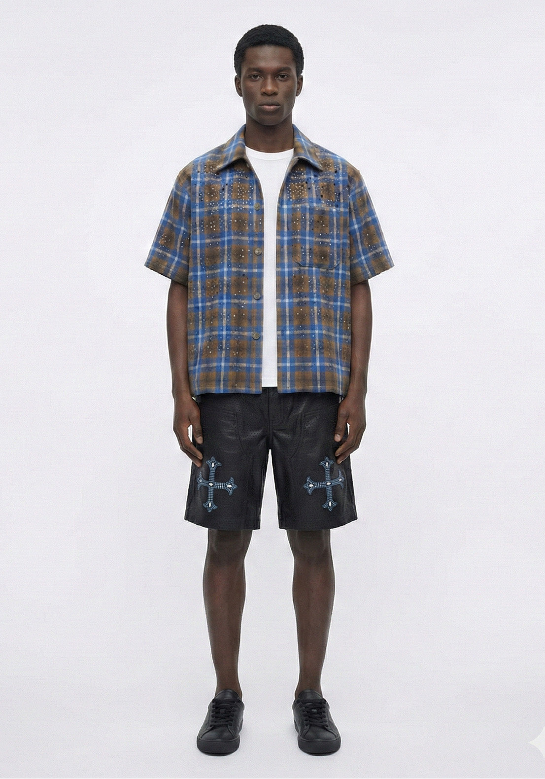 Blue Cross Rhinestone Denim Shorts (Pre-order)