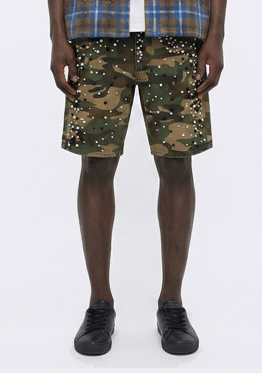 Camo Pearl Denim Shorts (Pre-order)