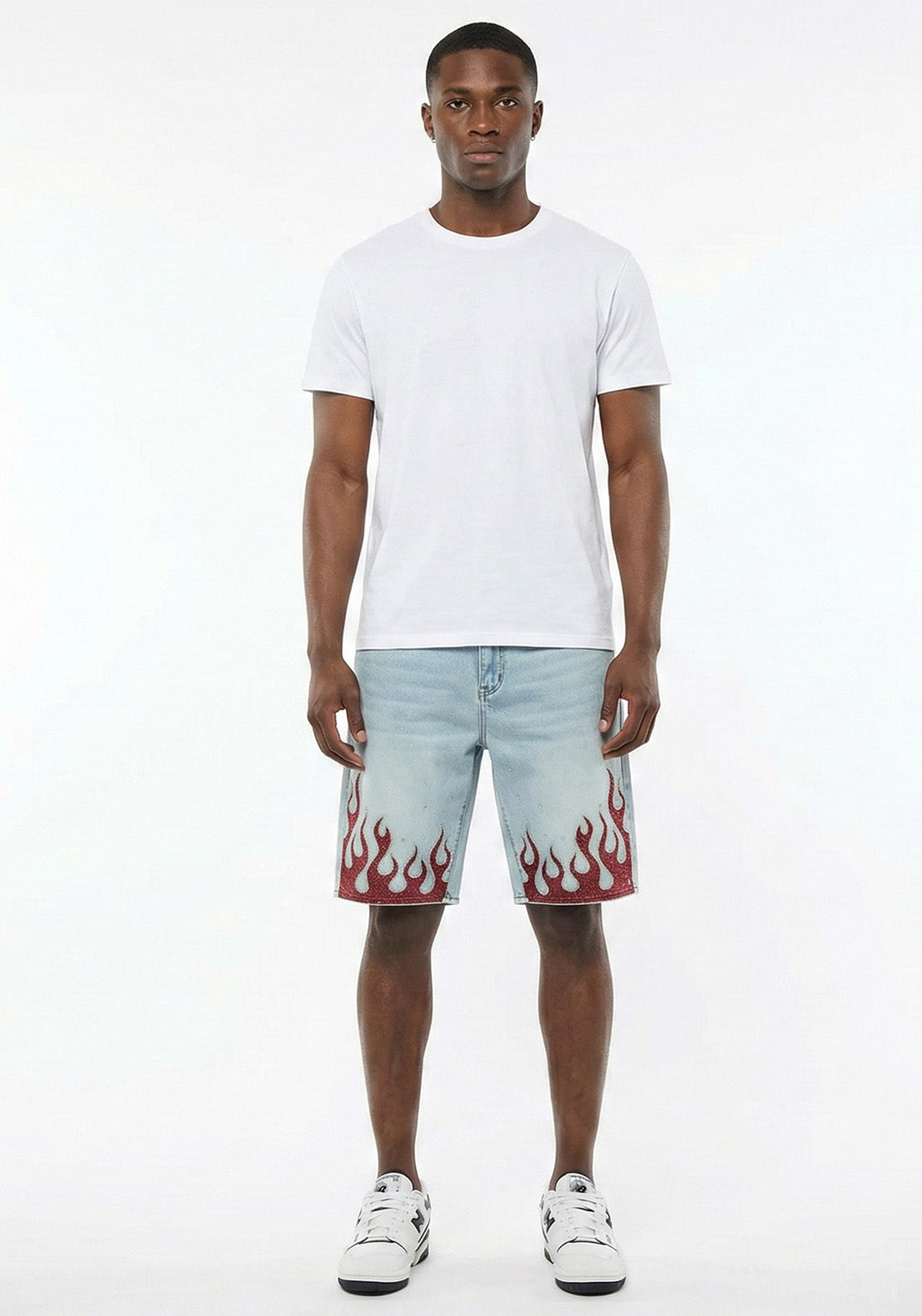 Flame Rhinestone Denim Shorts Black ( Pre- order)