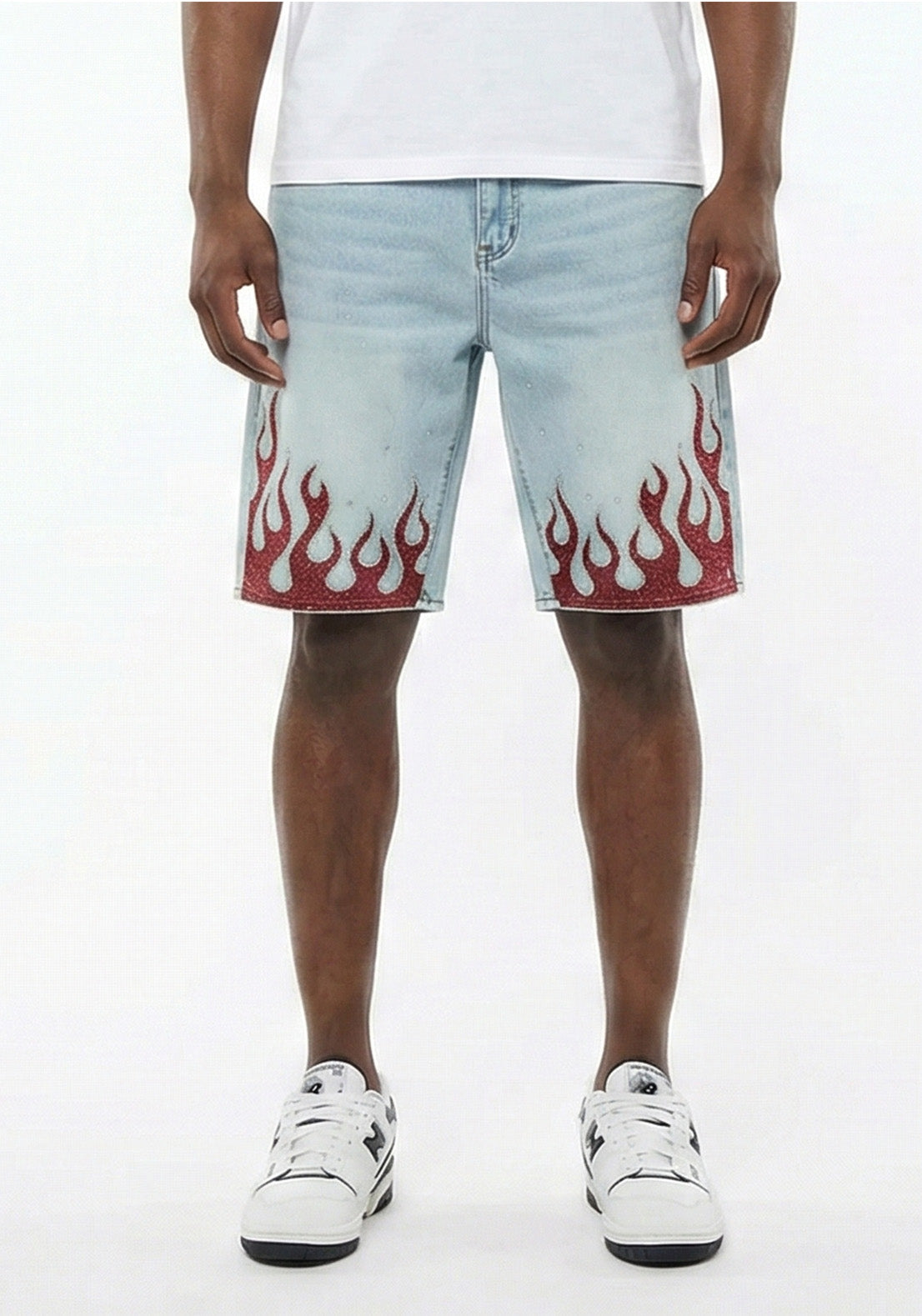 Flame Rhinestone Denim Shorts Black ( Pre- order)