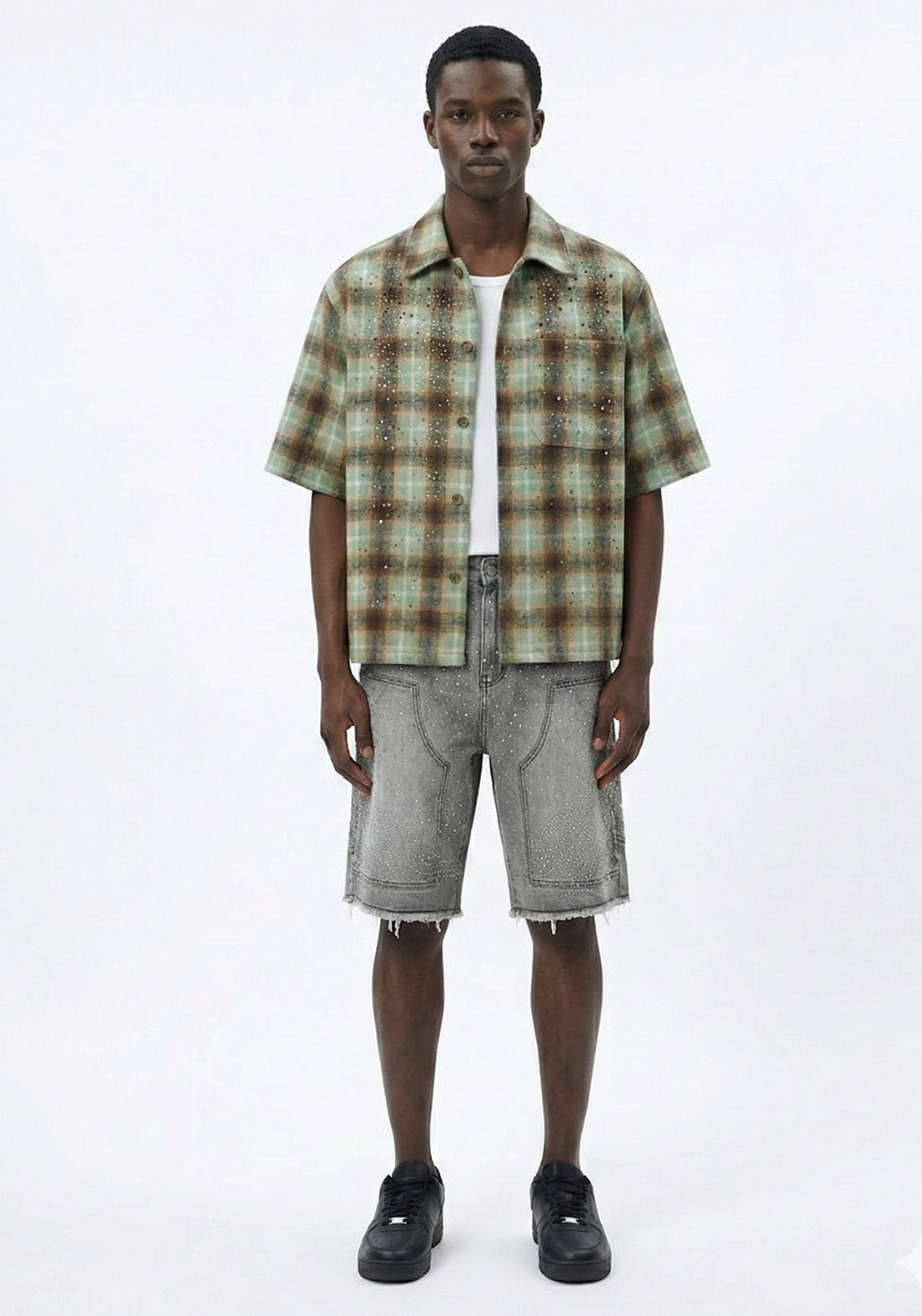 Allover Rhinestone Denim Shorts Black (Pre-order)