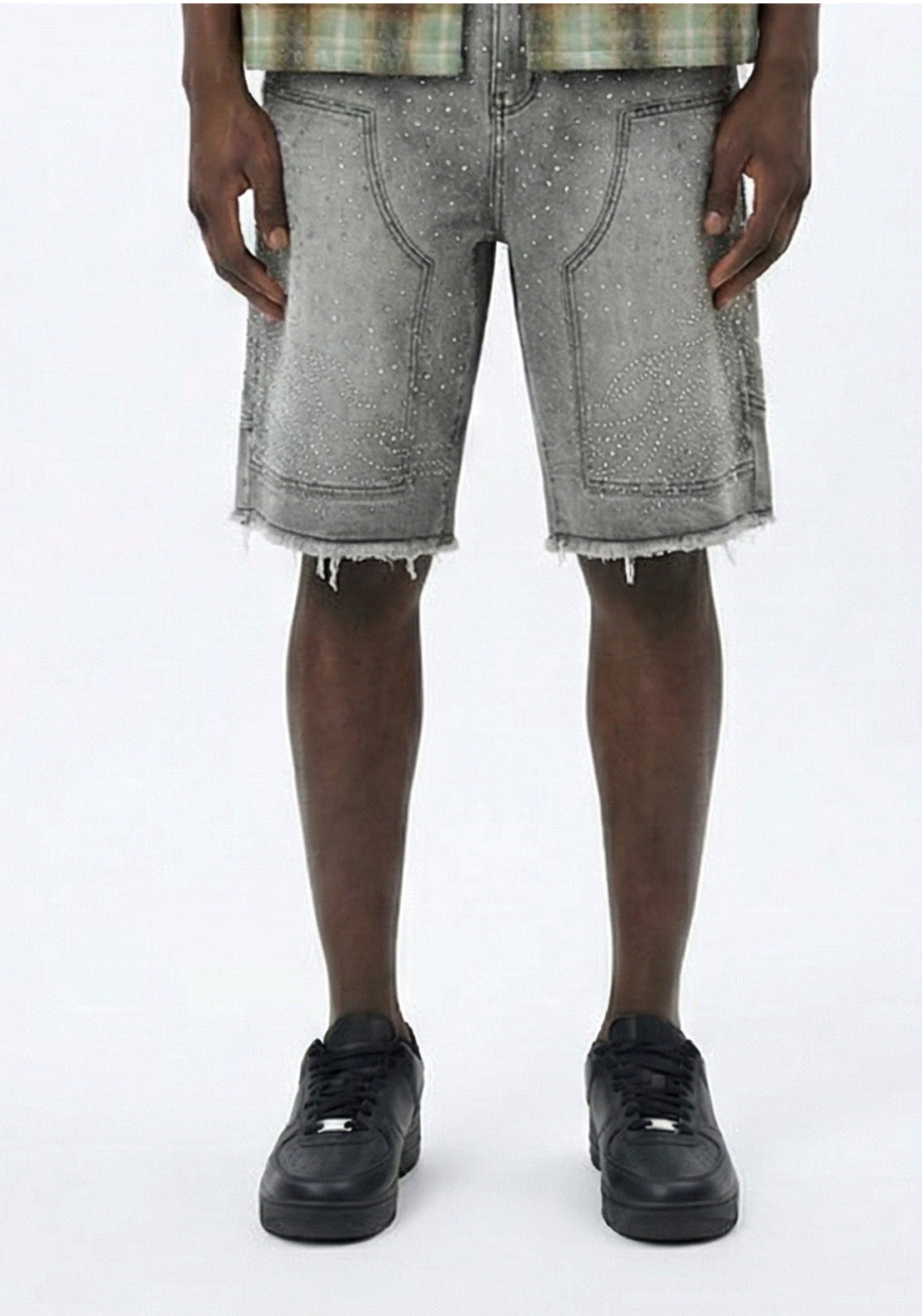 Allover Rhinestone Denim Shorts Black (Pre-order)