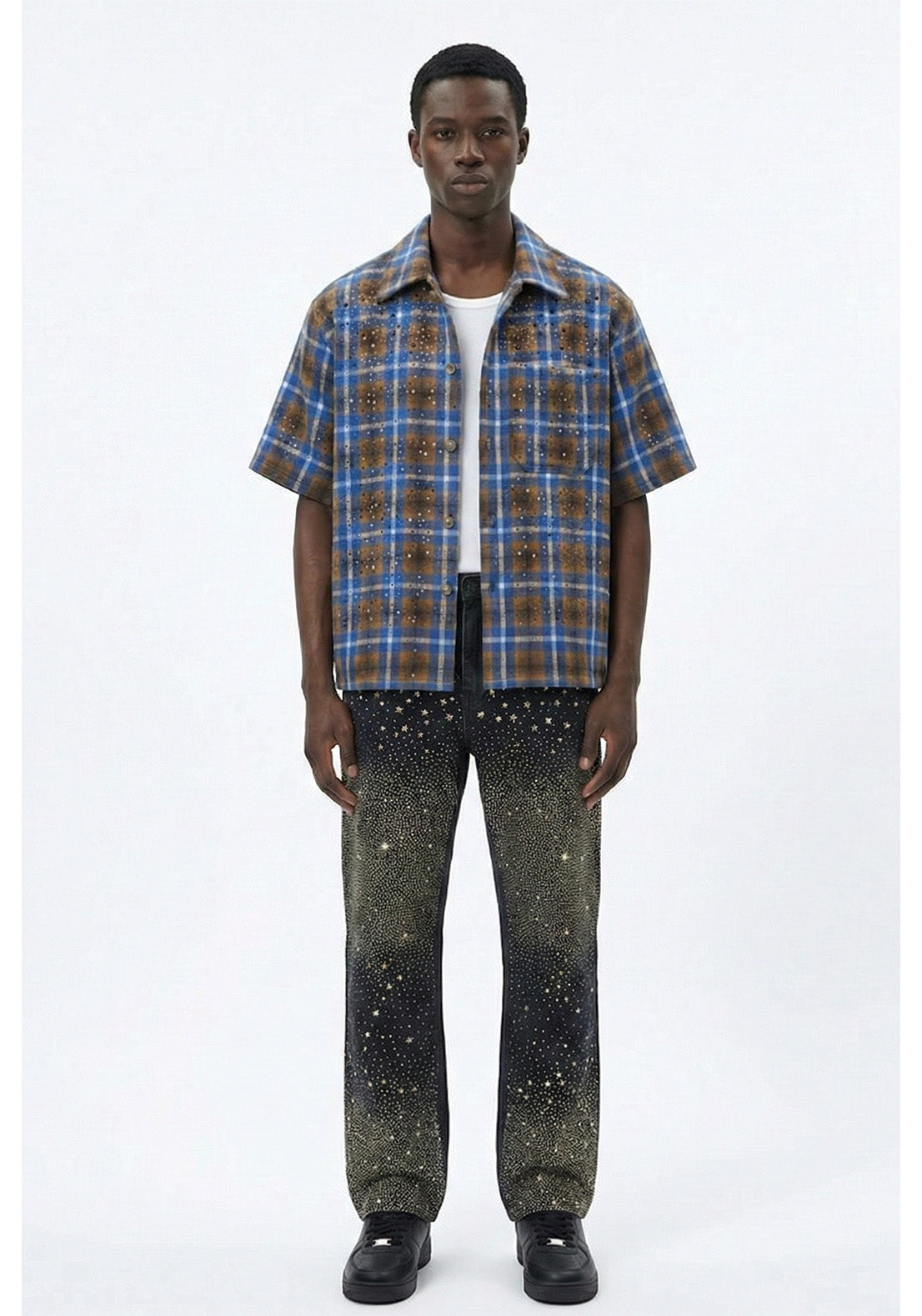 Speckled Plaid Short-Sleeve Shirt Blue(Pre-order)