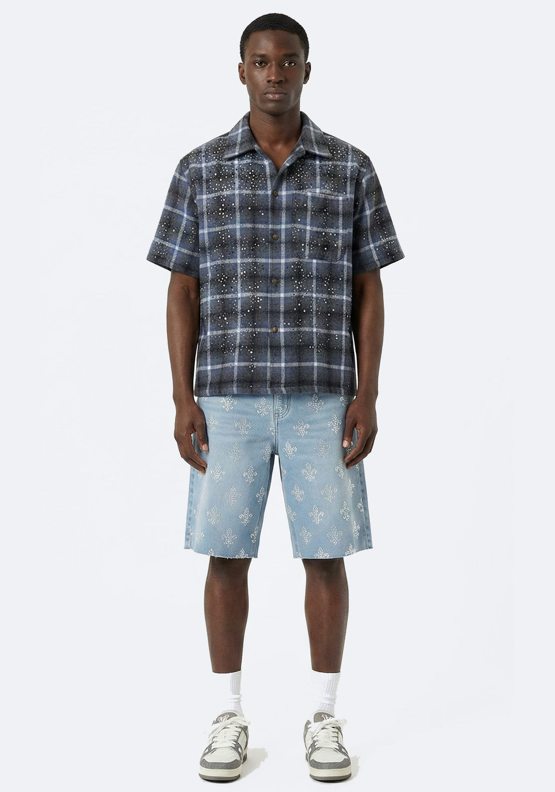 Speckled Plaid Short-Sleeve Shirt Blue(Pre-order)