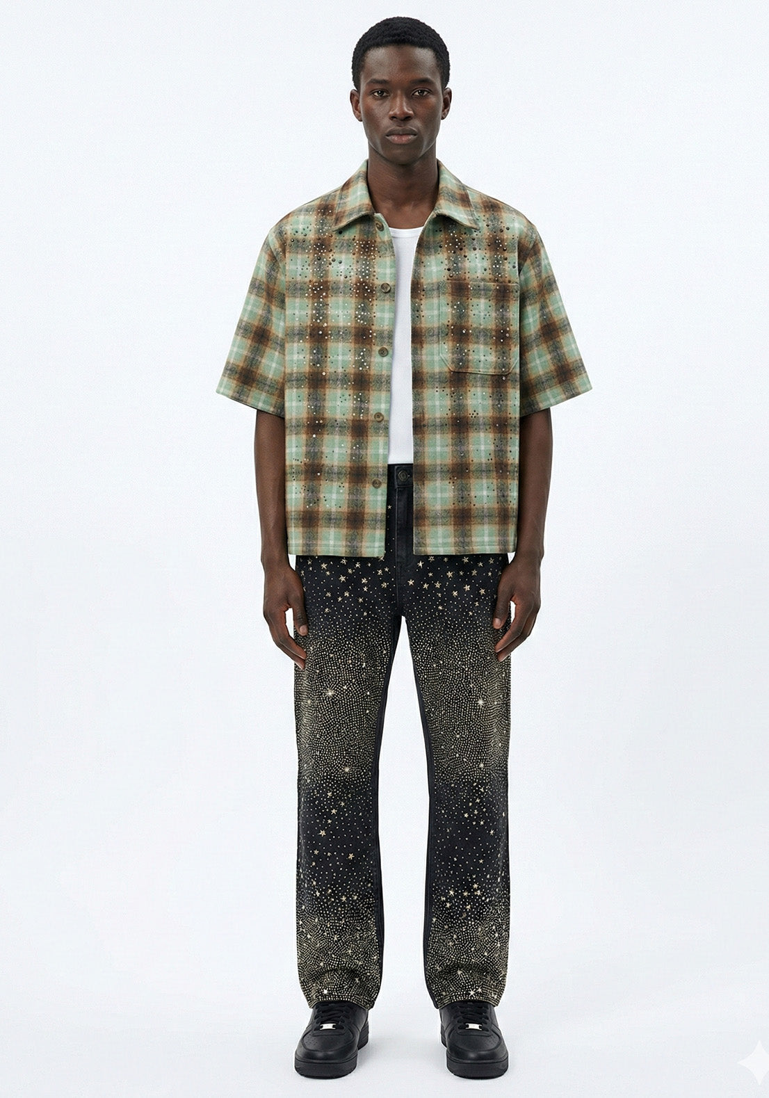 Speckled Plaid Short-Sleeve Shirt Blue(Pre-order)