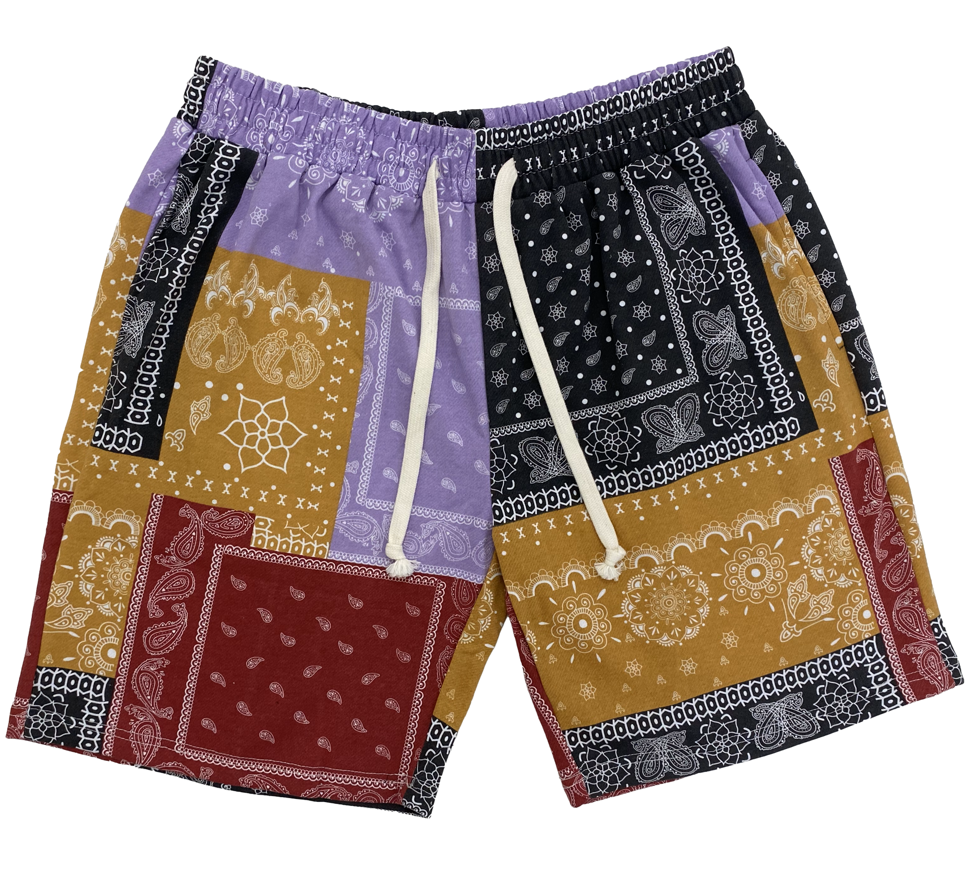 Multi-Color Multi-Stitch Paisley Shorts