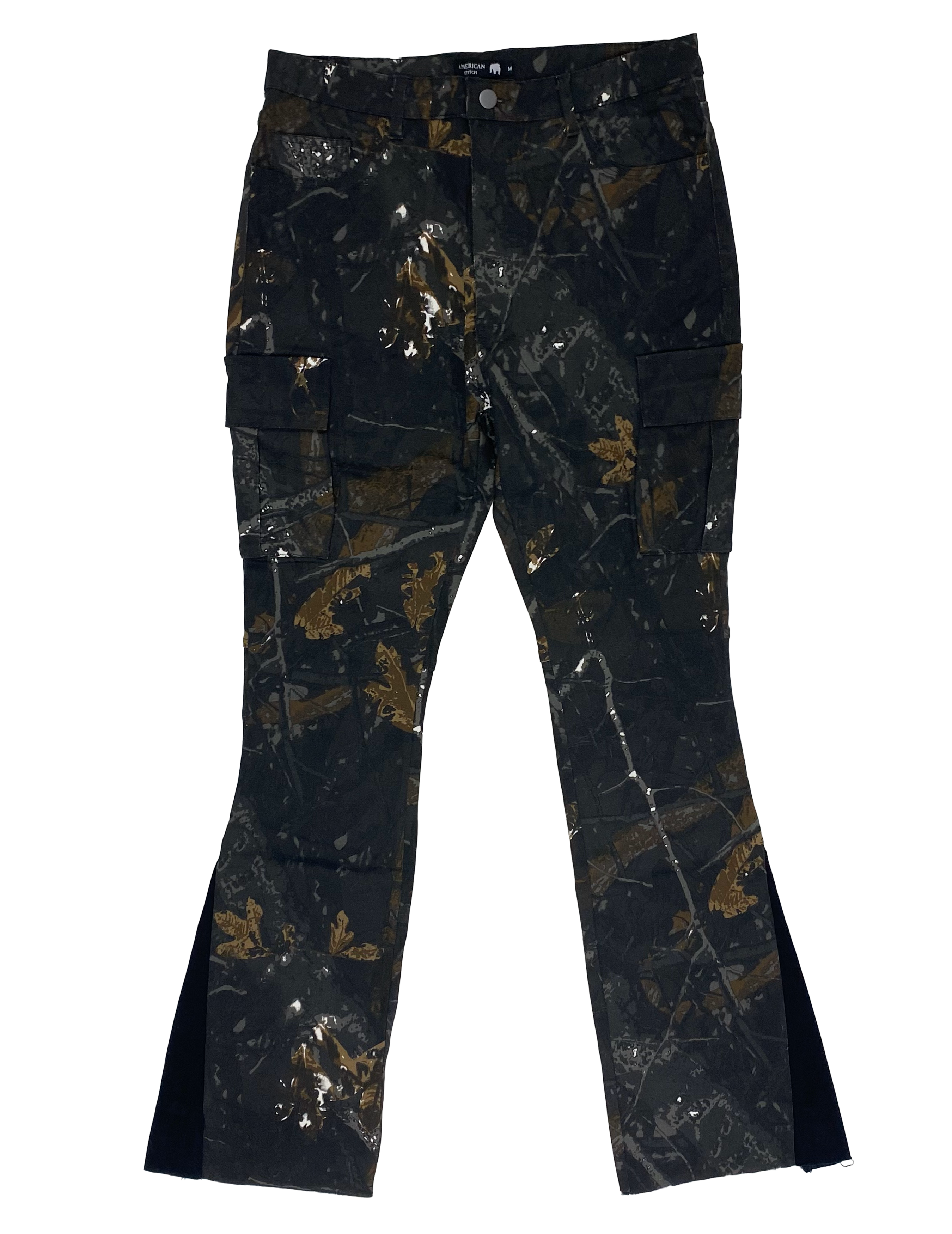 Black Camo Flared Trousers