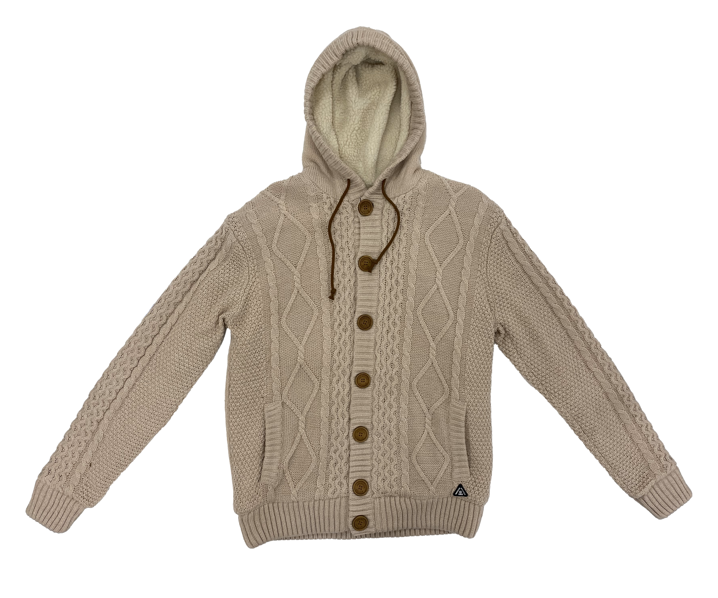 Tan Crochet Hooded Pullover Sweater