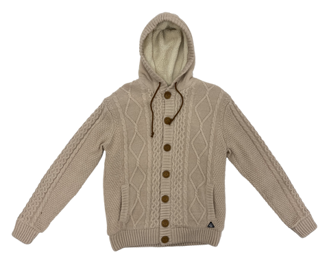 Tan Crochet Hooded Pullover Sweater