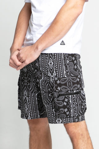 Black Bandana Nylon Shorts