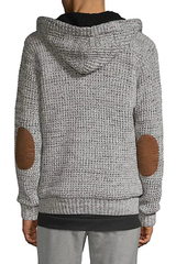 Grey Waffle-knit Button-front Hooded Cardigan