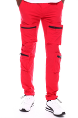 Red Zipped Pockets Pant